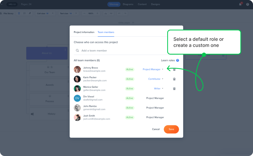 Selecting a role in Slickplan